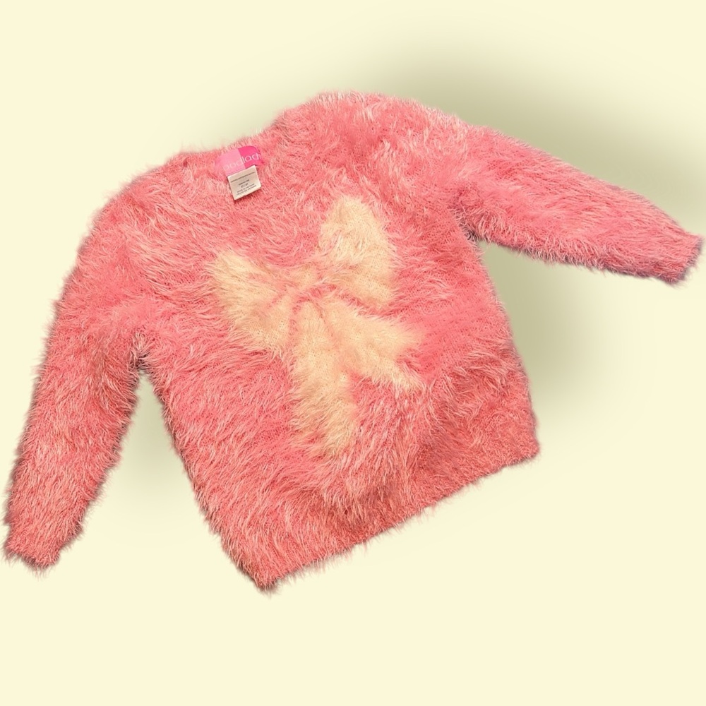 Kid's Pink Fuzzy Sweater with White Bow